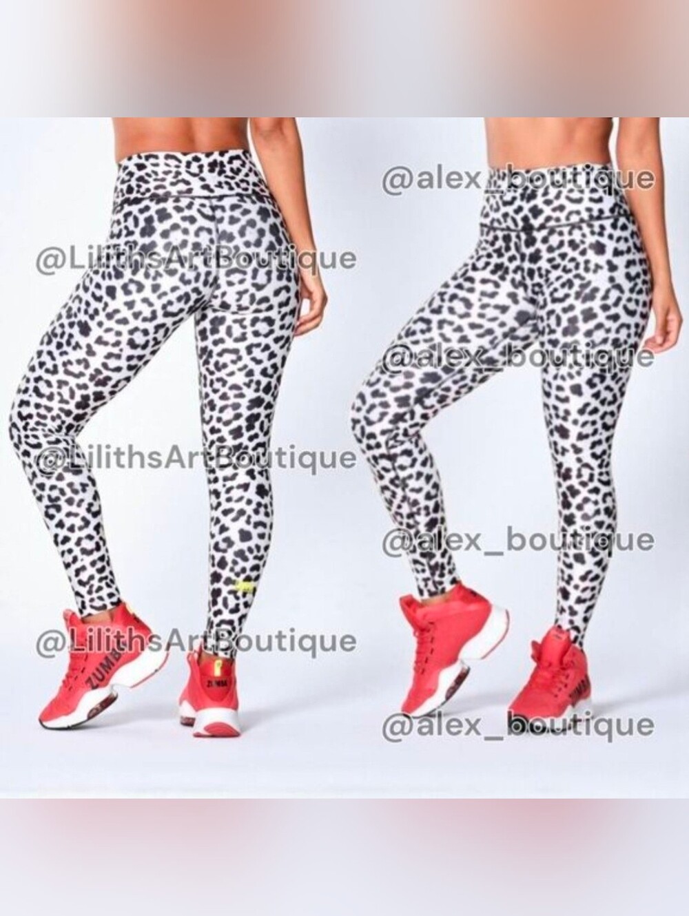 Zumba High Waisted Leopard Print Ankle Leggings Wear it Out White Size S (E112)